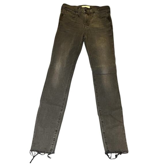 Madewell Jeans Womens 26 Black Skinny Ankle Raw Hem Mid Rise Black Denim Stretch - Picture 1 of 8